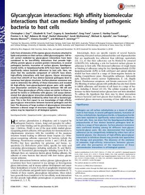 High Affinity Biomolecular Interactions That Can Mediate Binding of Pathogenic Bacteria to Host Cells