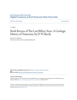 Book Review of the Last Billion Years: a Geologic History of Tennesseeâ