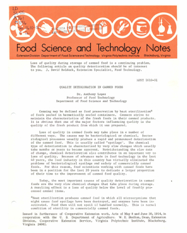 Food Science and Technology Notes Extension Division Deportment of Food Scienceondtechnology Virginia Polytechnic Institute Blacksburg, Virginia