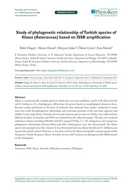 Study of Phylogenetic Relationship of Turkish Species of Klasea (Asteraceae) Based on ISSR Amplification