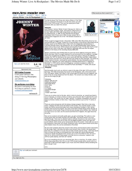 Page 1 of 2 Johnny Winter: Live at Rockpalast : the Movies Made Me Do It 10/13/2011