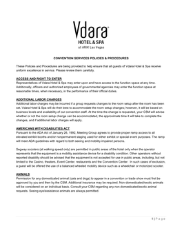 Vdara Meetings Catering Convention Policies and Procedures