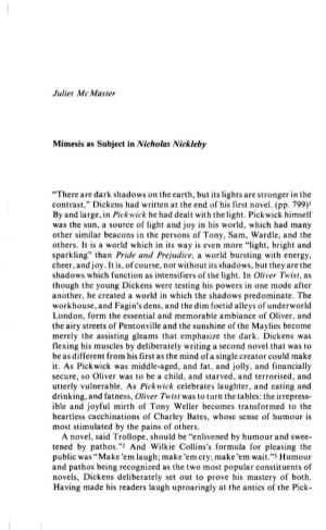 Mimesis As Subject in Nicholas Nickleby
