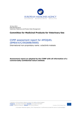 CVMP Assessment Report for APOQUEL (EMEA/V/C/002688/0000) International Non-Proprietary Name: Oclacitinib Maleate