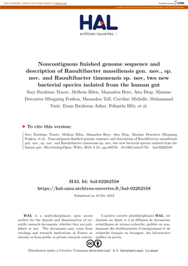 Noncontiguous Finished Genome Sequence and Description of Raoultibacter Massiliensis Gen