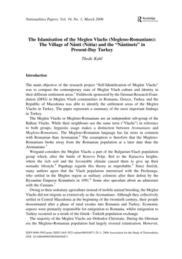 The Islamisation of the Meglen Vlachs (Megleno-Romanians): the Village of Nânti (Nótia) and the “Nântinets” in Present-Da
