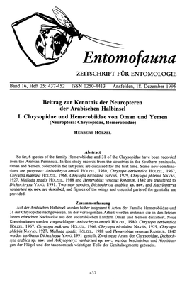 Ofauna ZEITSCHRIFT FÜR ENTOMOLOGIE