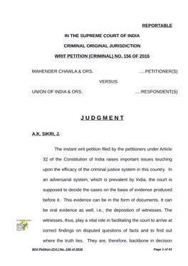 Judgment No. WP (Crl) 156 of 2016 of Hon'ble Supreme Court of India