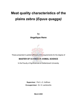 Meat Quality Characteristics of the Plains Zebra (Equus Quagga)