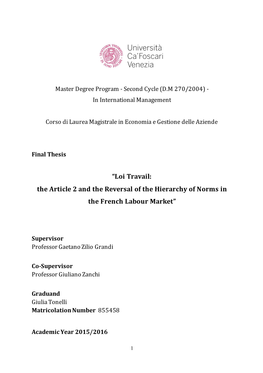 “Loi Travail: the Article 2 and the Reversal of the Hierarchy of Norms in the French Labour Market”