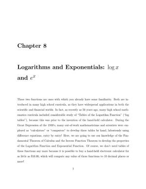 Chapter 8 Logarithms and Exponentials: Logx and E