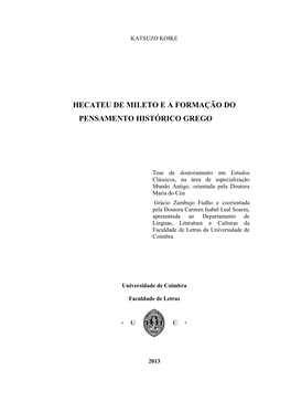 Hecateu De Mileto E a Formação Do Pensamento Histórico Grego