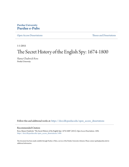 The Secret History of the English Spy: 1674-1800