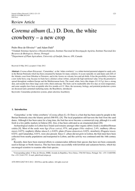 Corema Album (L.) D. Don, the White Crowberry – a New Crop