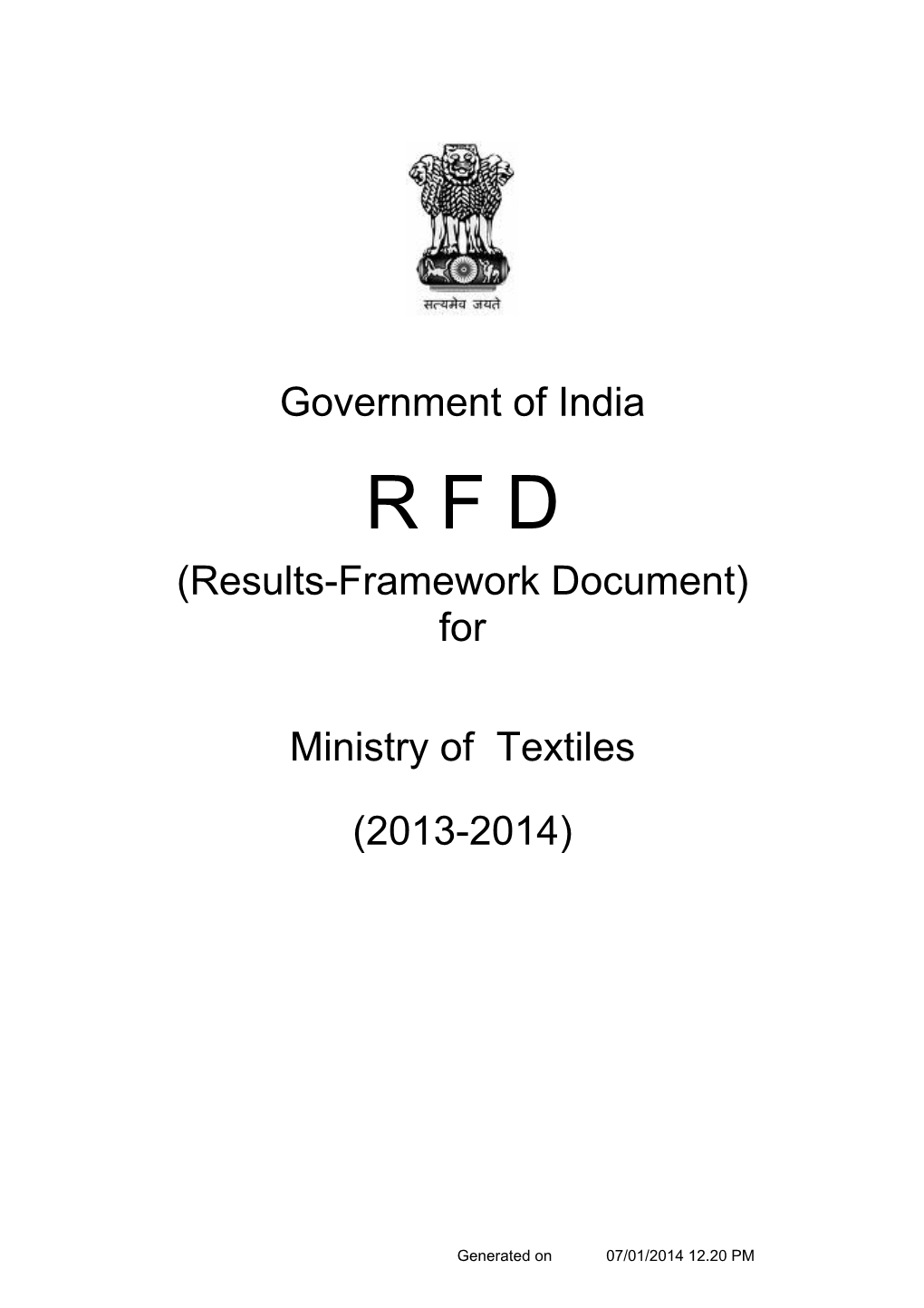 (Results-Framework Document) for Ministry of Textiles