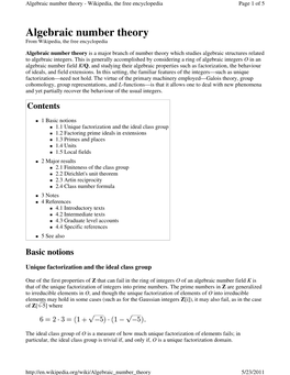 Algebraic Number Theory - Wikipedia, the Free Encyclopedia Page 1 of 5