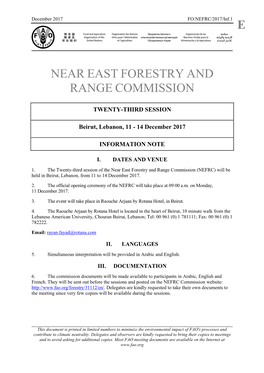 E Near East Forestry and Range Commission (NEFRC) Will Be Held in Beirut, Lebanon, from 11 to 14 December 2017