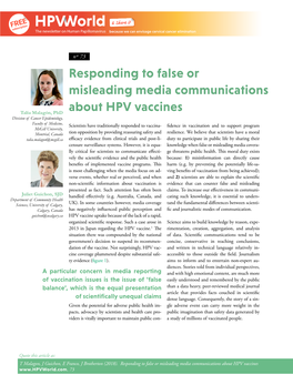 Responding to False Or Misleading Media Communications About HPV Vaccines 73 Figure 1 HPV Vaccine Safety Balance: the Weight of the Evidence