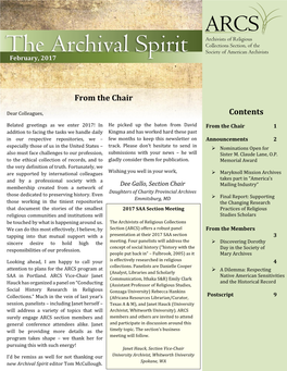 The Archival Spirit Society of American Archivists February, 2017