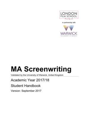 MA Screenwriting Student Handbook 2017/18 1 Version: September 2017, Final