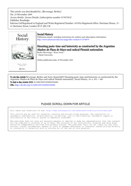 Time and Historicity As Constructed by the Argentine Madres De Plaza De Mayo and Radical Flemish Nationalists Berber Bevernage A; Koen Aerts a a Ghent University