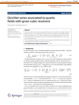 Dirichlet Series Associated to Quartic Fields with Given Cubic Resolvent