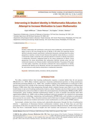 Intervening in Student Identity in Mathematics Education: an Attempt to Increase Motivation to Learn Mathematics