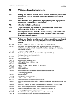 The German Patent Classification, Class 70 Page 1 2011-09-23