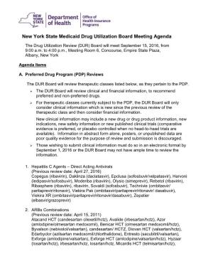 New York State Medicaid Drug Utilization Board Meeting Agenda