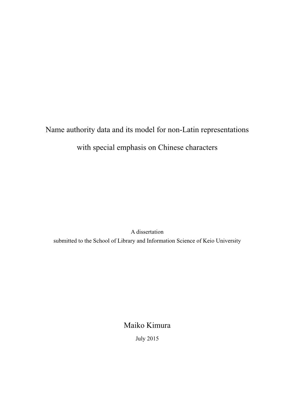 Name Authority Data and Its Model for Non-Latin Representations With