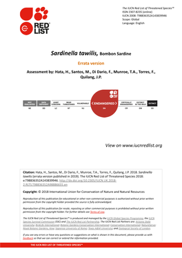 Sardinella Tawilis, Bombon Sardine Errata Version Assessment By: Hata, H., Santos, M., Di Dario, F., Munroe, T.A., Torres, F., Quilang, J.P