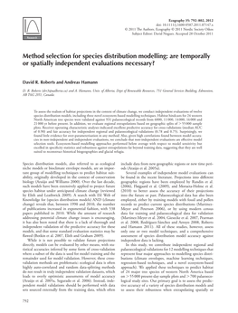 Method Selection for Species Distribution Modelling: Are Temporally Or Spatially Independent Evaluations Necessary?