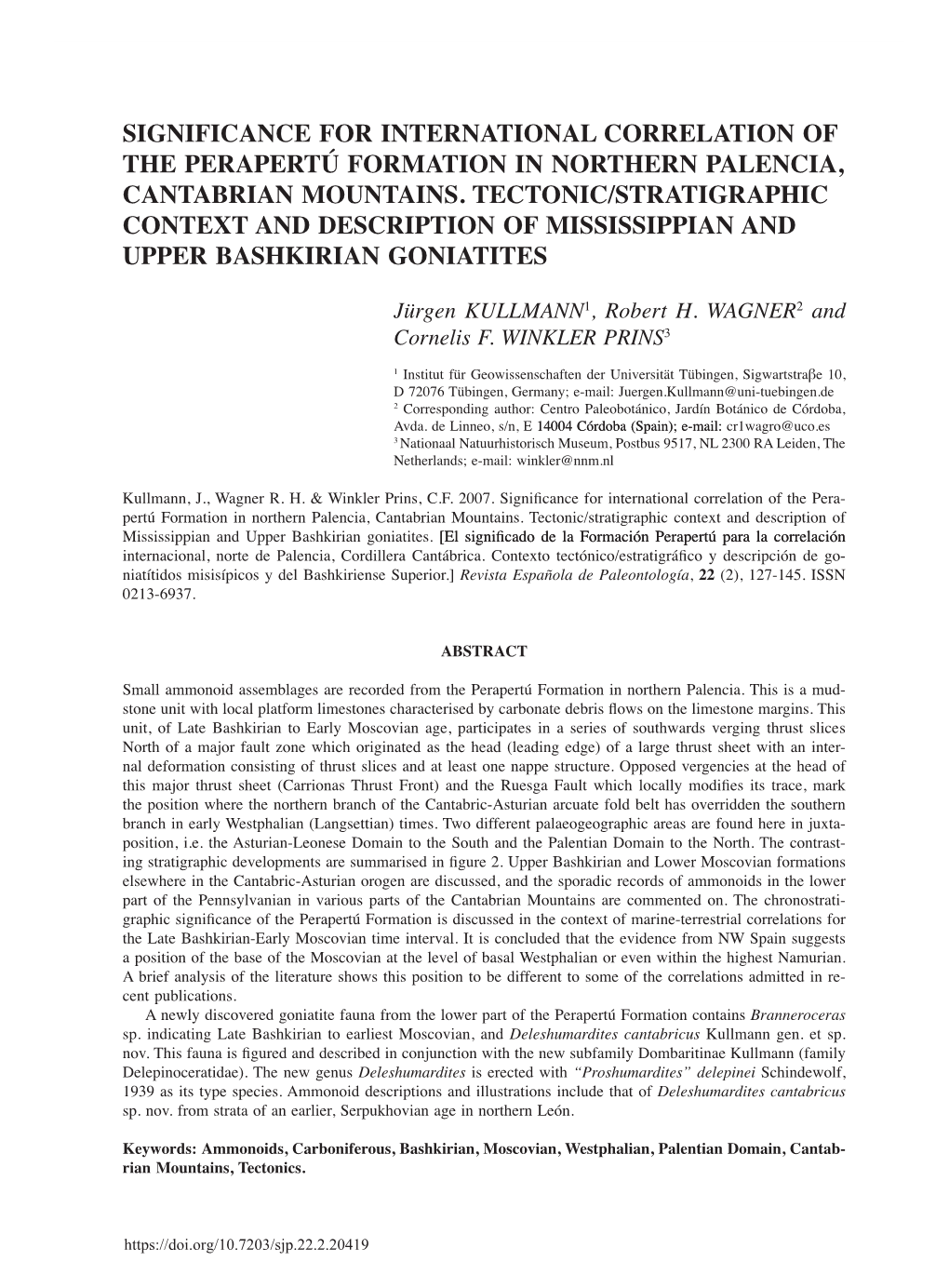 Significance for International Correlation of the Perapertú Formation in Northern Palencia, Cantabrian Mountains