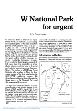 W National Park in Niger—A Case for Urgent Assistance