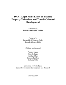 DART Light Rail's Effect on Taxable Property Valuations and Transit-Oriented Development