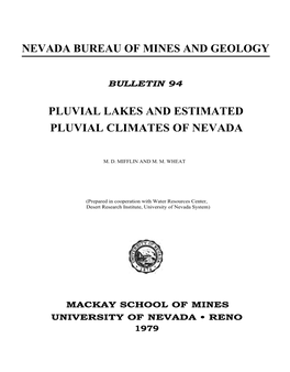 Pluvial Lakes and Estimated Pluvial Climates of Nevada