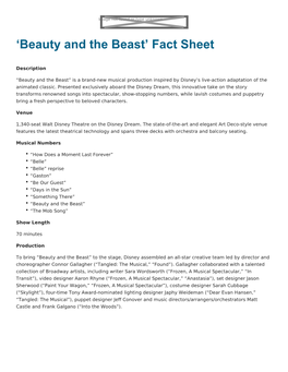 'Beauty and the Beast' Fact Sheet