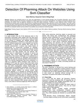 Detection of Pharming Attack on Websites Using Svm Classifier