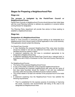 Stages for Preparing a Neighbourhood Plan
