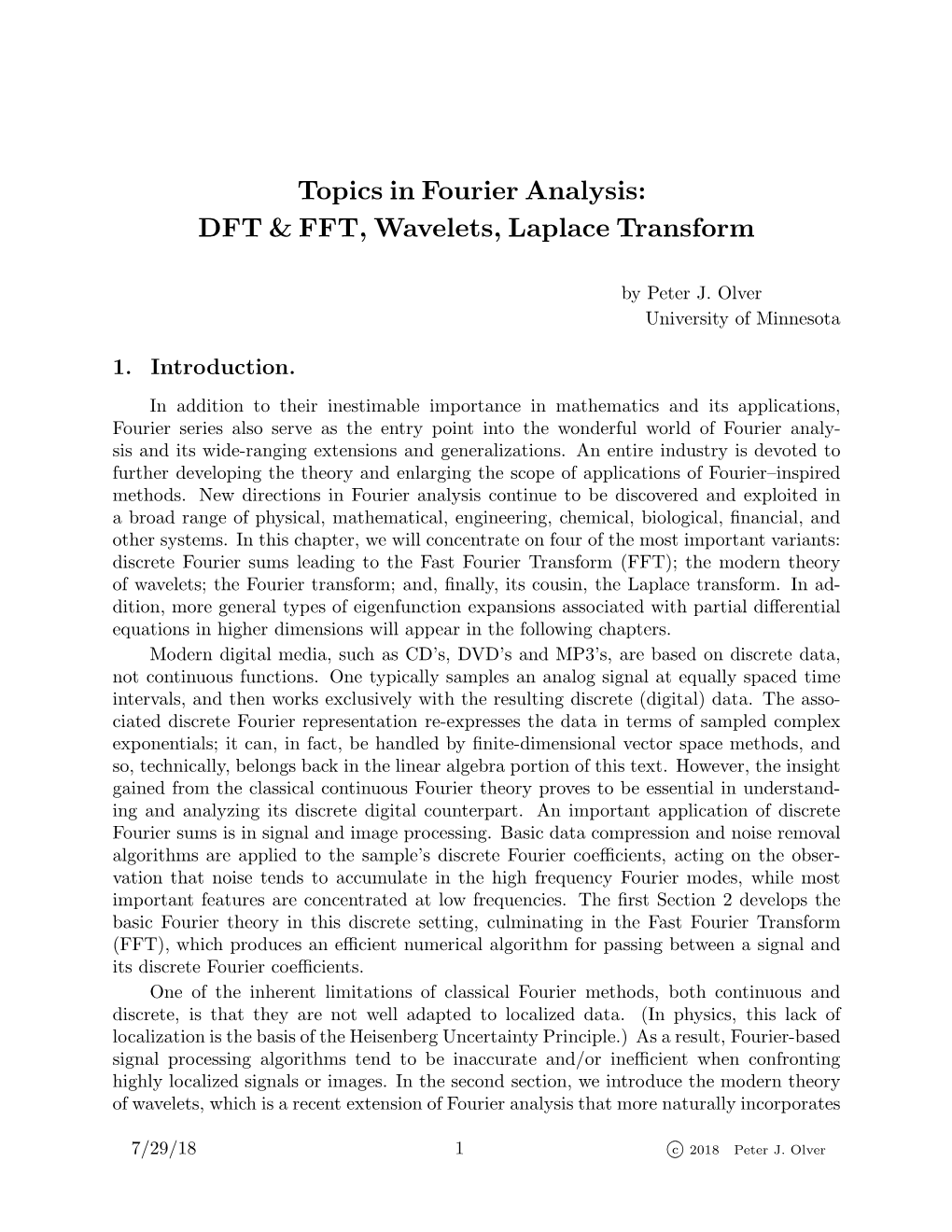 Topics In Fourier Analysis: DFT & FFT, Wavelets, Laplace Transform ...