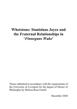 Whetstone: Stanislaus Joyce and the Fraternal Relationships in 'Finnegans Wake'