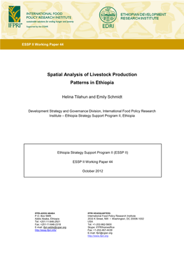 Spatial Analysis of Livestock Production Patterns in Ethiopia