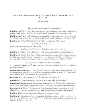 Mop 2018: Algebraic Conjugates and Number Theory (06/15, Bk)