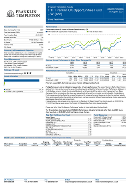 Franklin UK Opportunities Fund 31 August 2021 - W (Acc)