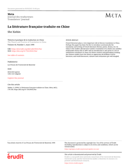 La Littérature Française Traduite En Chine She Xiebin