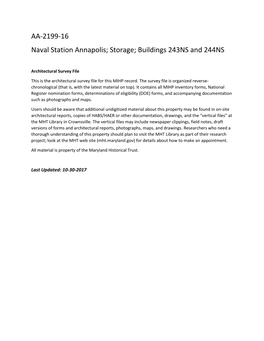 AA-2199-16 Naval Station Annapolis; Storage; Buildings 243NS and 244NS