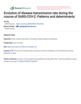 Evolution of Disease Transmission During the Course of SARS-COV-2: Patterns and Determinants