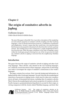The Origin of Comitative Adverbs in Japhug Guillaume Jacques CNRS-CRLAO-INALCO-EHESS (Paris)