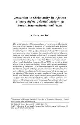 Conversion to Christianity in African History Before Colonial Modernity: Power, Intermediaries and Texts