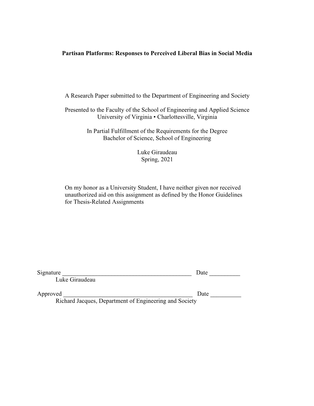 Partisan Platforms: Responses to Perceived Liberal Bias in Social Media